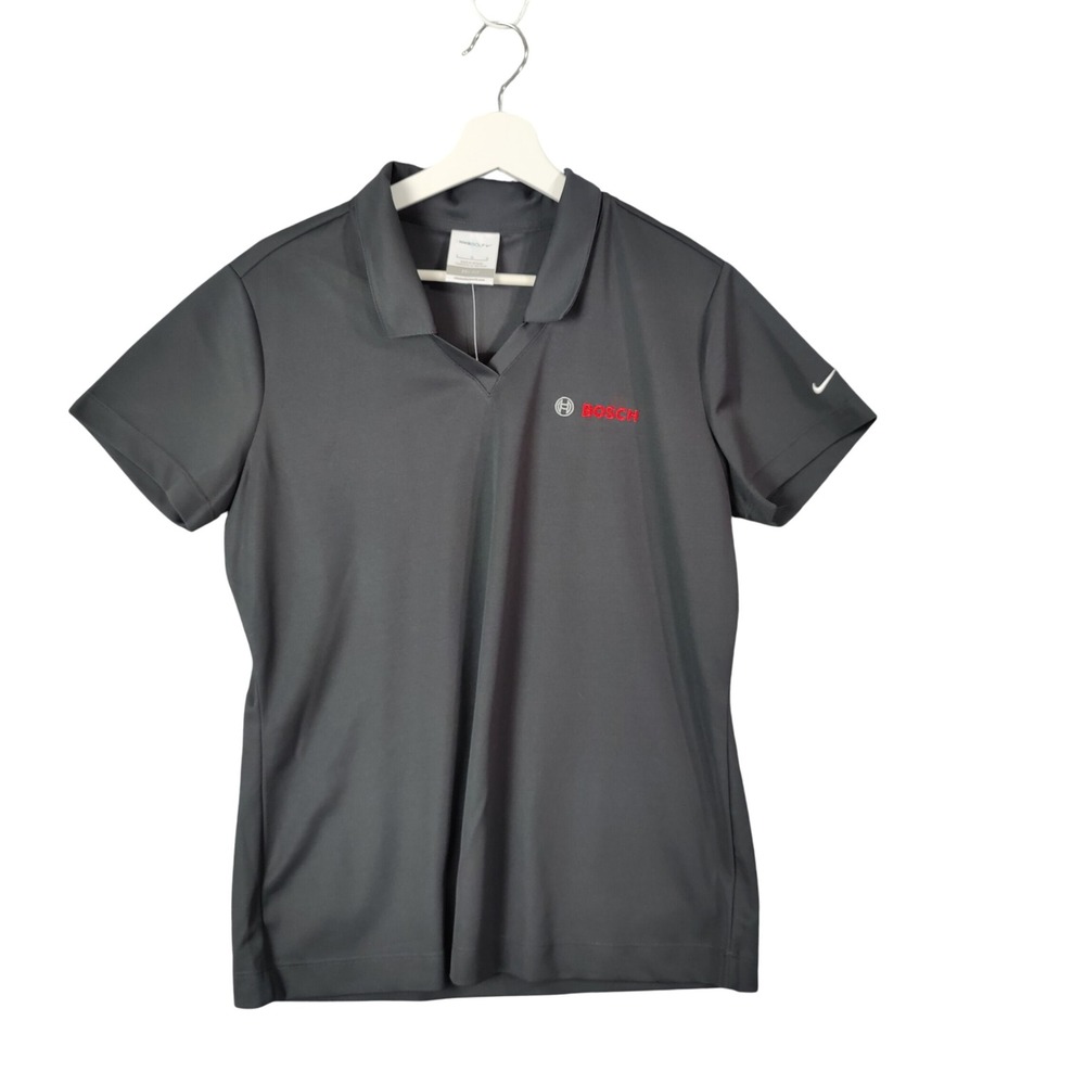 Nike Golf Dri-FIT Polo Shirt Women Large Bosch Logo Gray Short Sleeve Breathable